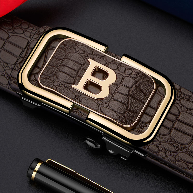 轻奢鳄鱼纹男士皮带中年纯牛皮2025自动扣商务高档腰带裤带潮【ZY】