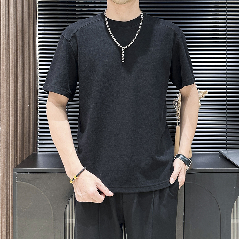 2025秋冬男士加厚短袖拼接秋季T恤男简约百搭韩版缤纷色彩上衣男