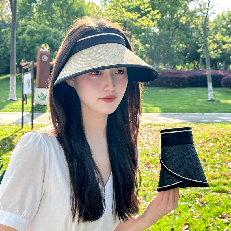 空顶uv防晒帽女夏防紫外线大帽檐户外沙滩遮阳草帽骑车遮脸太阳帽