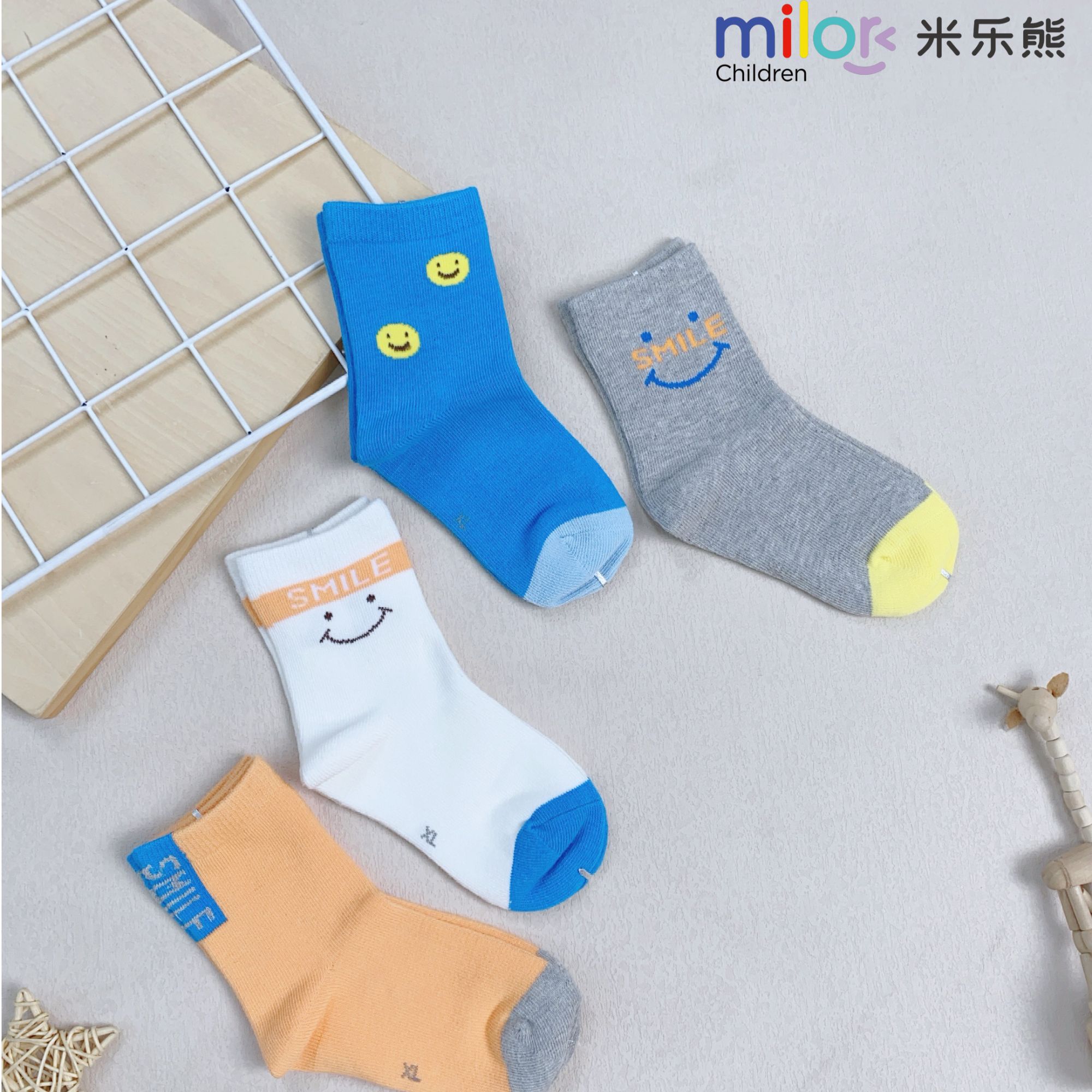 1472（4双装）米乐熊宝宝婴童袜秋款童中筒袜子时尚舒服