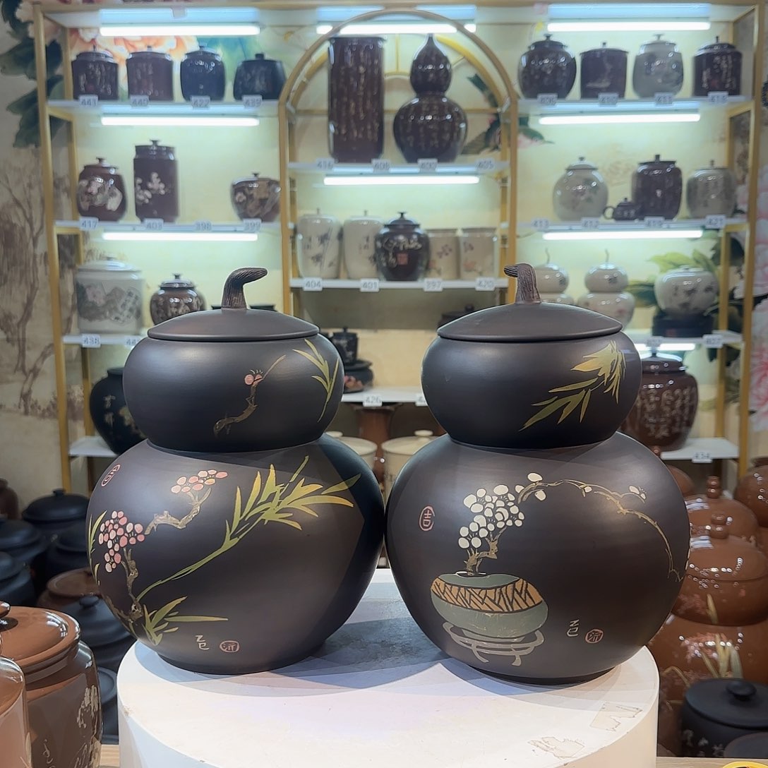 宁***宁缸036建水紫陶葫芦茶罐一对