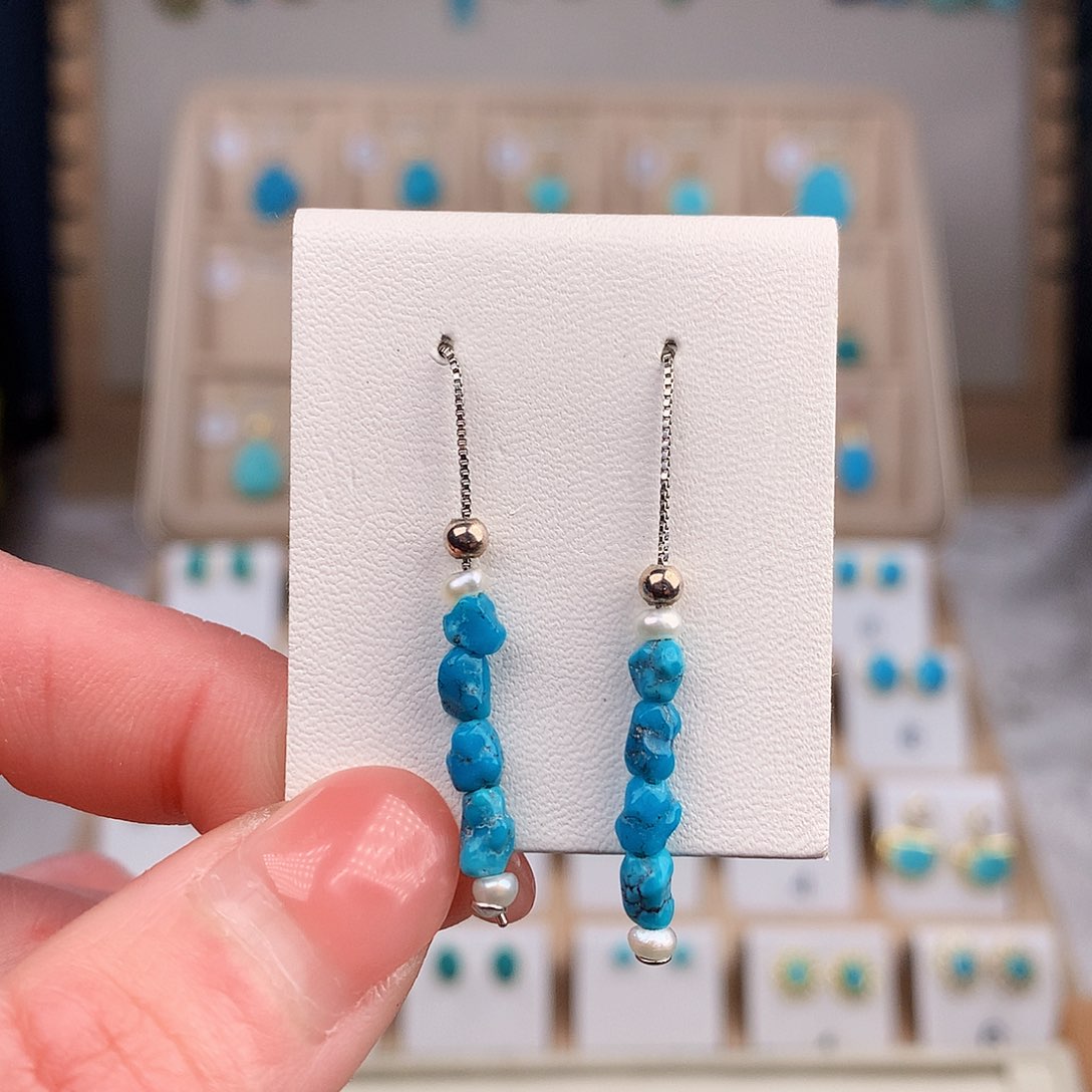 绿松石耳饰银S925镶嵌