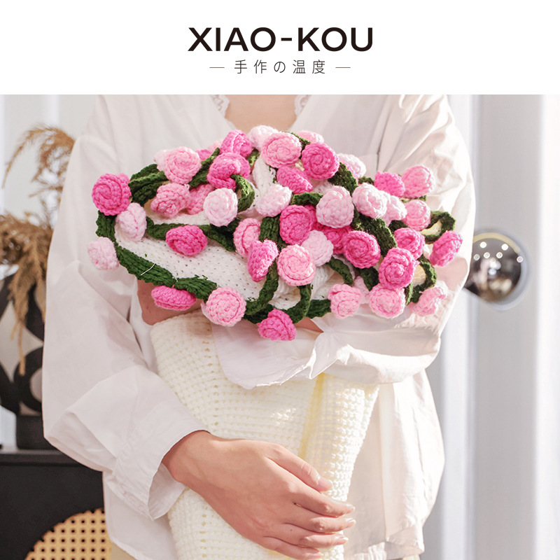 成品玫瑰花束毯子渐变玫瑰宝石蓝玫瑰新款手工钩织花束毯子