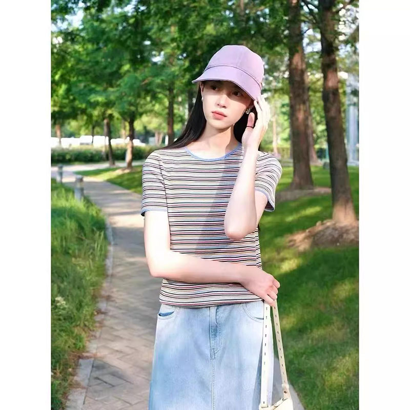 小禾纯原100%超细棉多色条纹针织衫