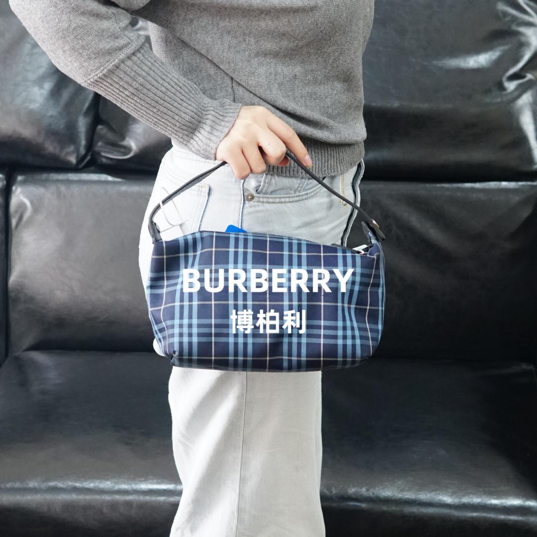 95新 BURBERRY/博柏利 蓝色格纹手提包/WJ12430722/0722