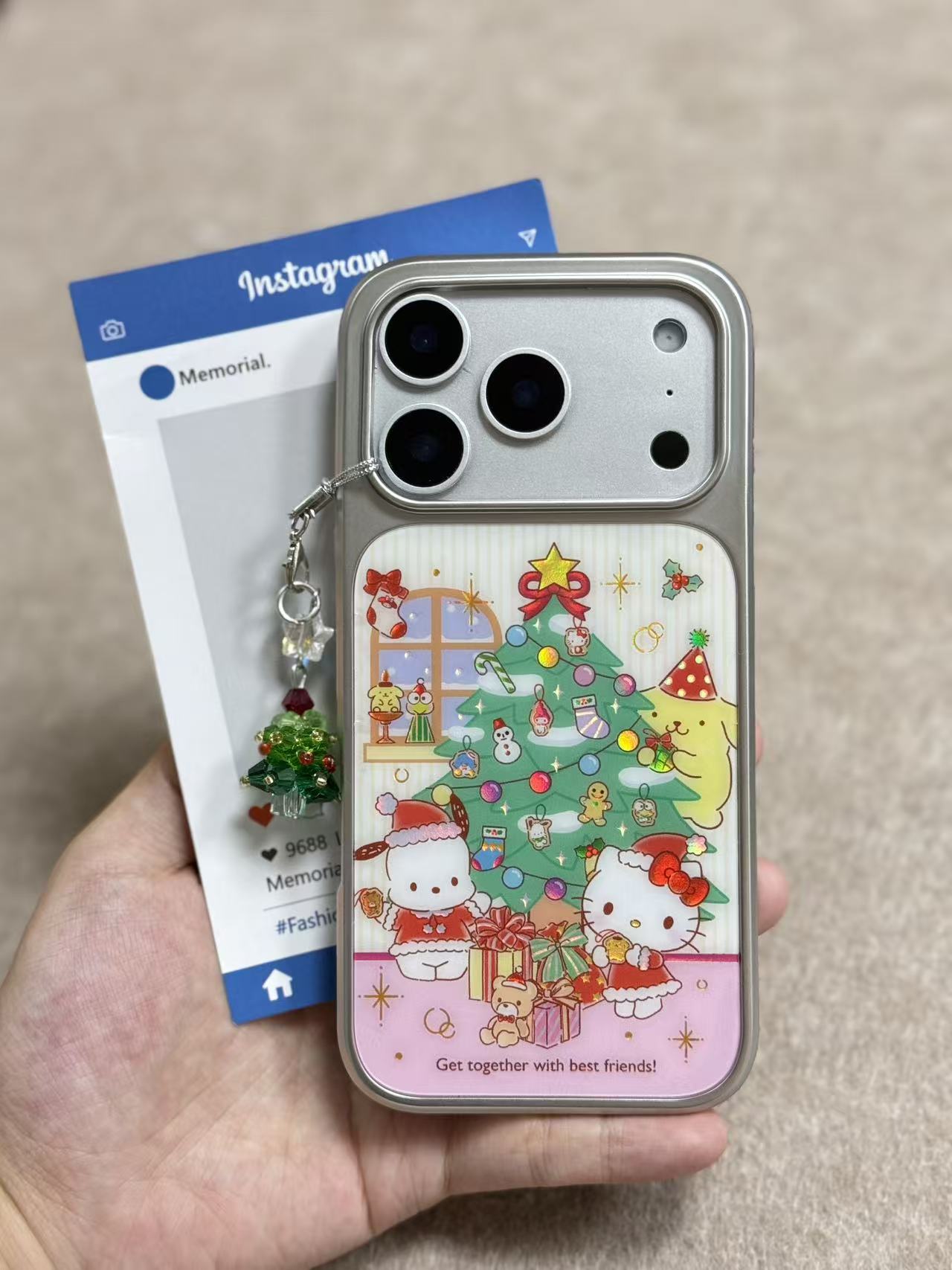 电镀银边鎏金圣诞树三丽鸥带圣诞树挂件手机壳