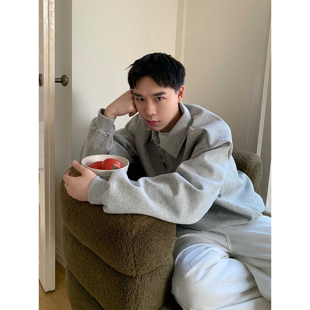 韩版宽松连帽套头卫衣男秋季潮牌长袖纯色休闲上衣情侣运动薄外套