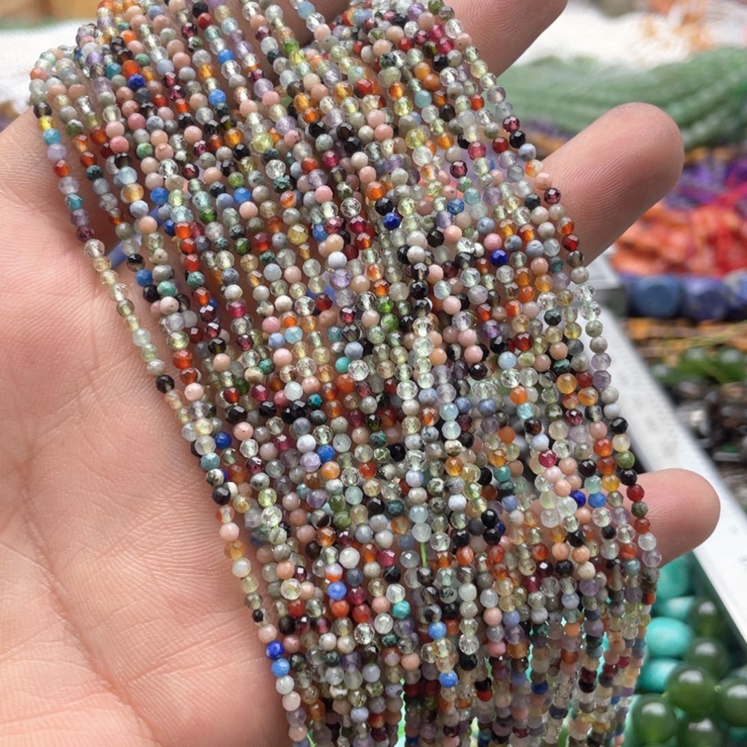 玛瑙/玉髓合金珠宝半成品两条装卡2mm多宝水晶切面珠