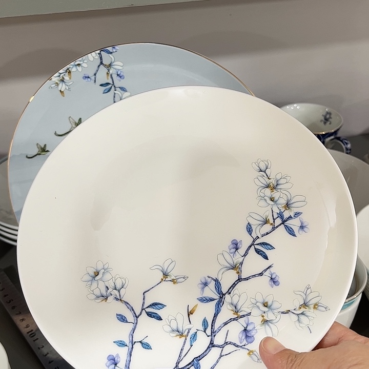 瓷片微瑕骨瓷盘两只装玉兰