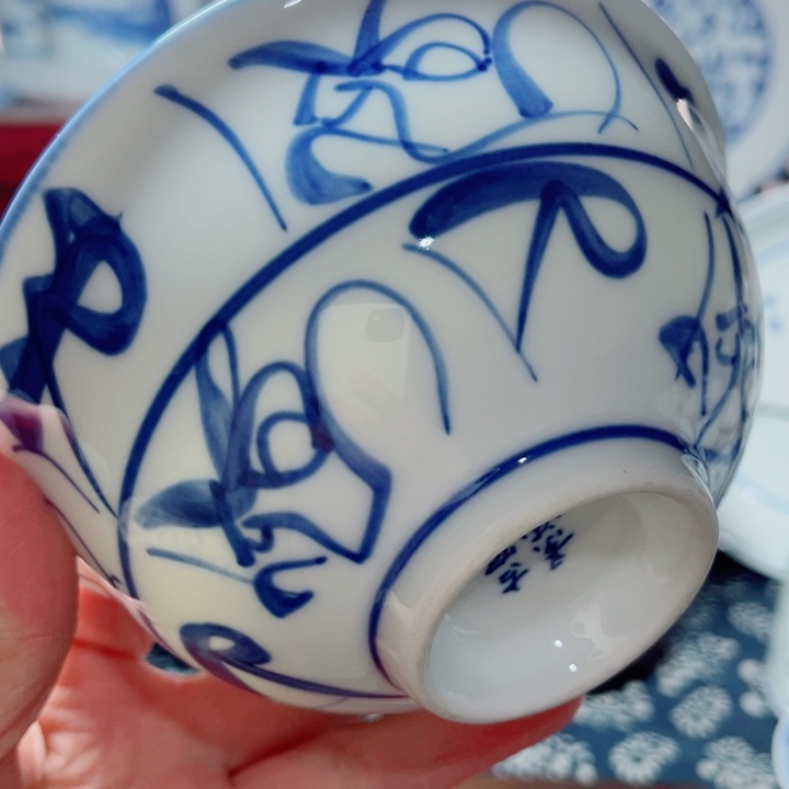 青花玲珑5寸饭碗刀字古窑底款