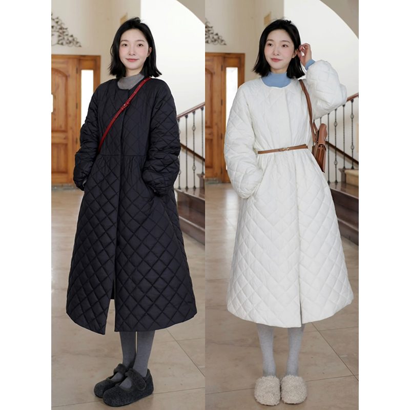 郭九九呢 温柔软糯宽松长款棉服气质显瘦连衣裙外套G924H20687