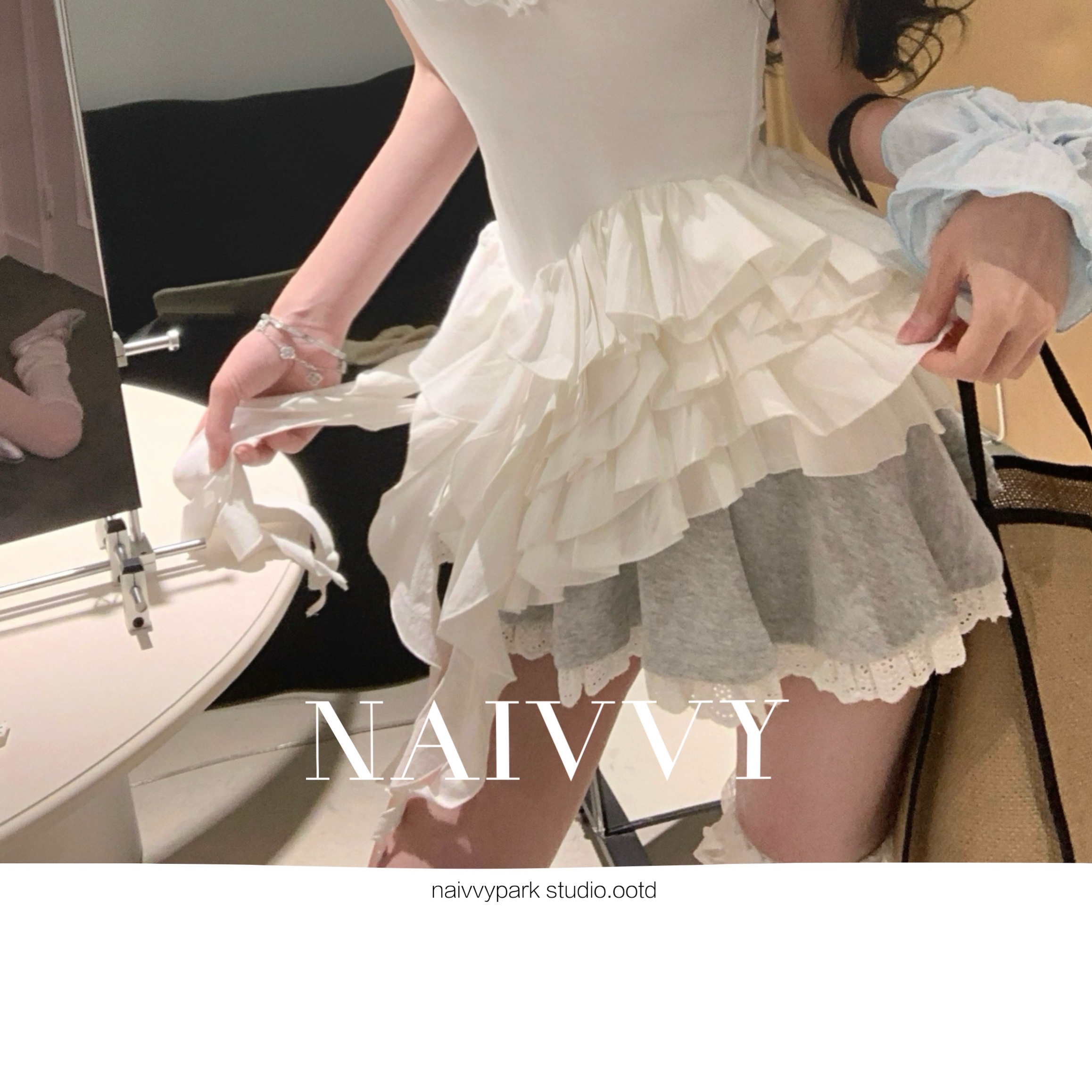 NAIVVY【爱丽丝】短款显瘦甜美拼接设计感纯欲小众裙子