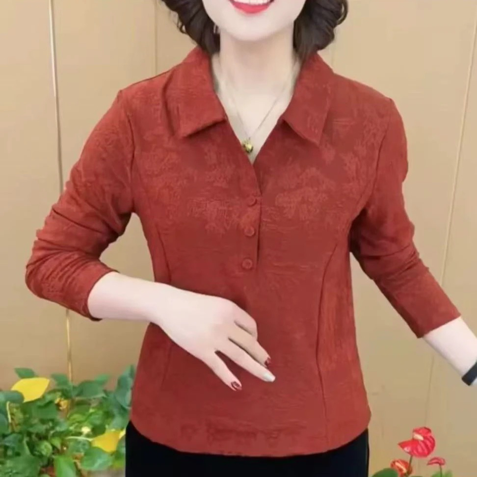 【次日发+现货】2025女式提花翻领洋气长袖打底