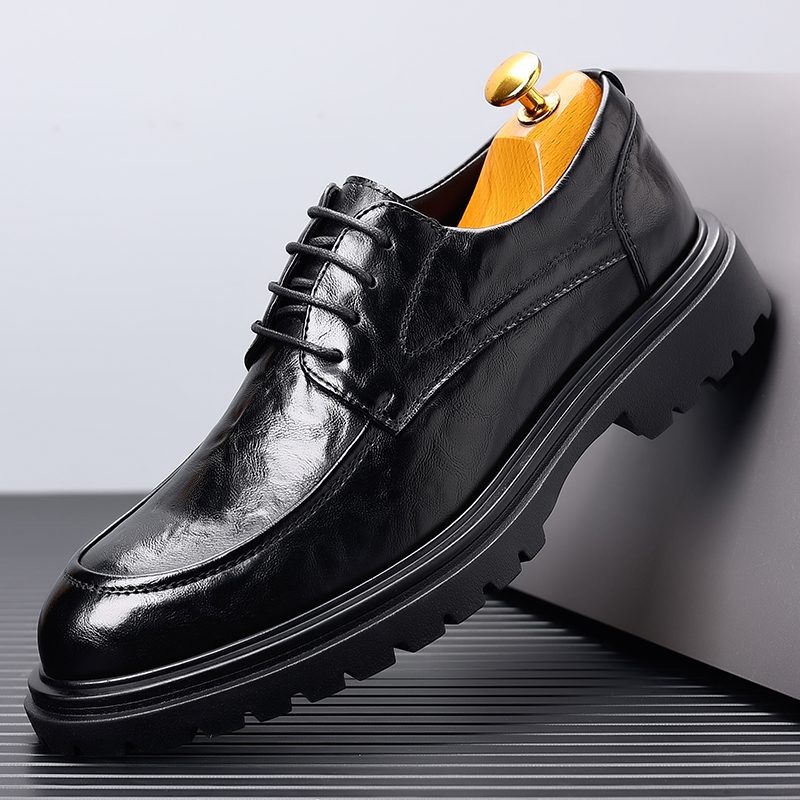 2025英伦男鞋男士黑色新郎商务正装软底西装休闲皮鞋男结婚鞋2401