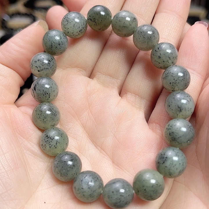 和田玉手链未镶嵌卡12点墨青花