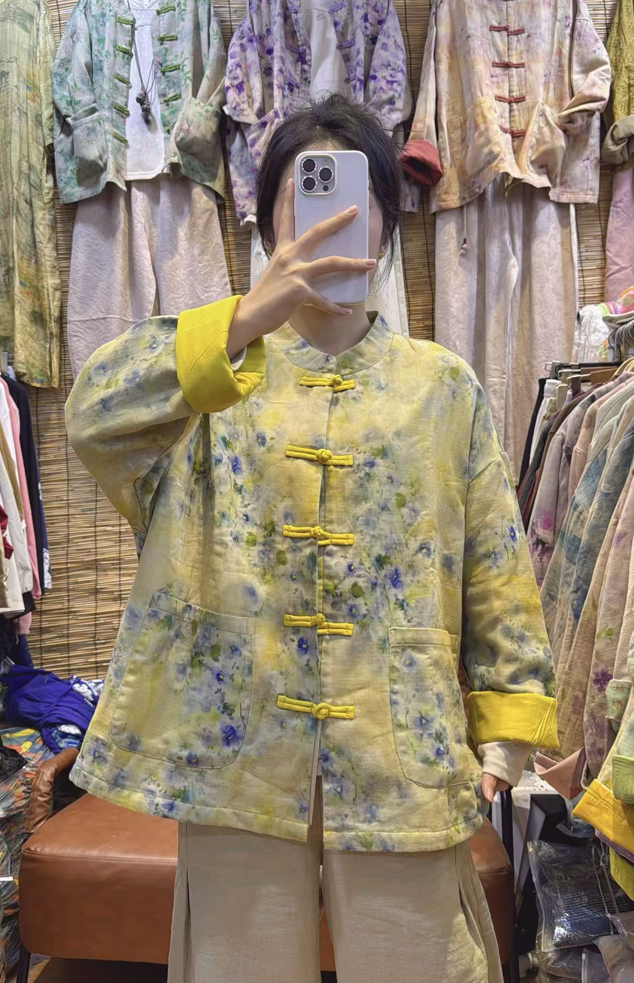 早秋上新 国风新中式复古盘扣印花加里衬外套（90-170斤）