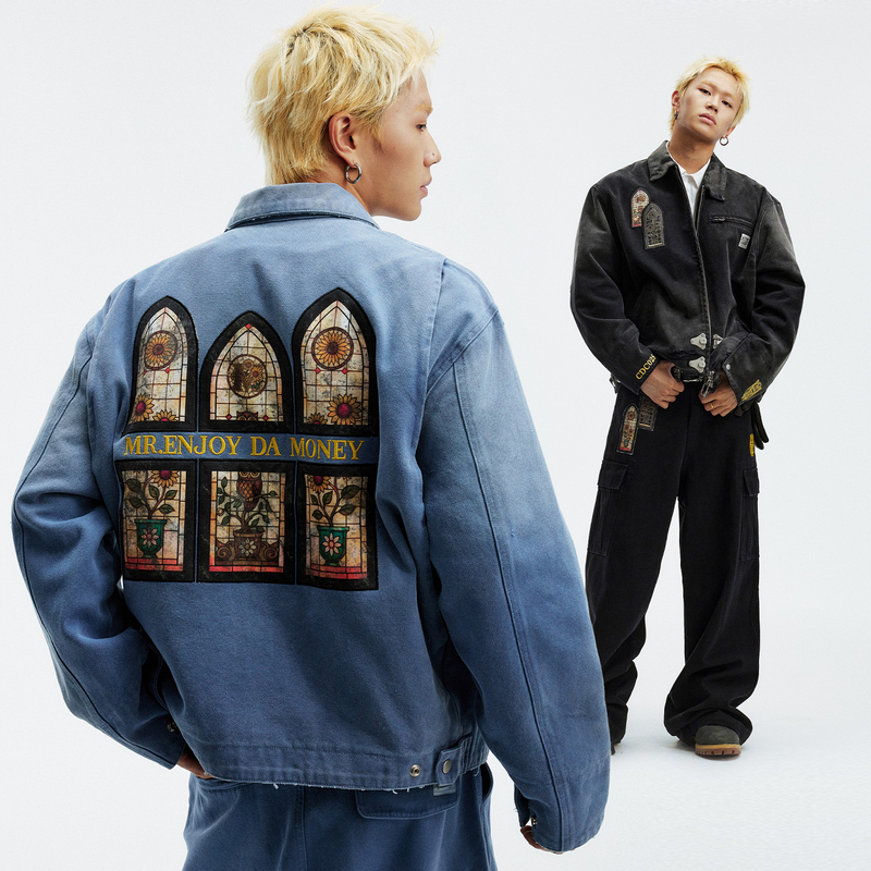 MEDM 东郊记忆--水洗做旧夹棉休闲外套秋冬季潮流宽松翻领夹克男