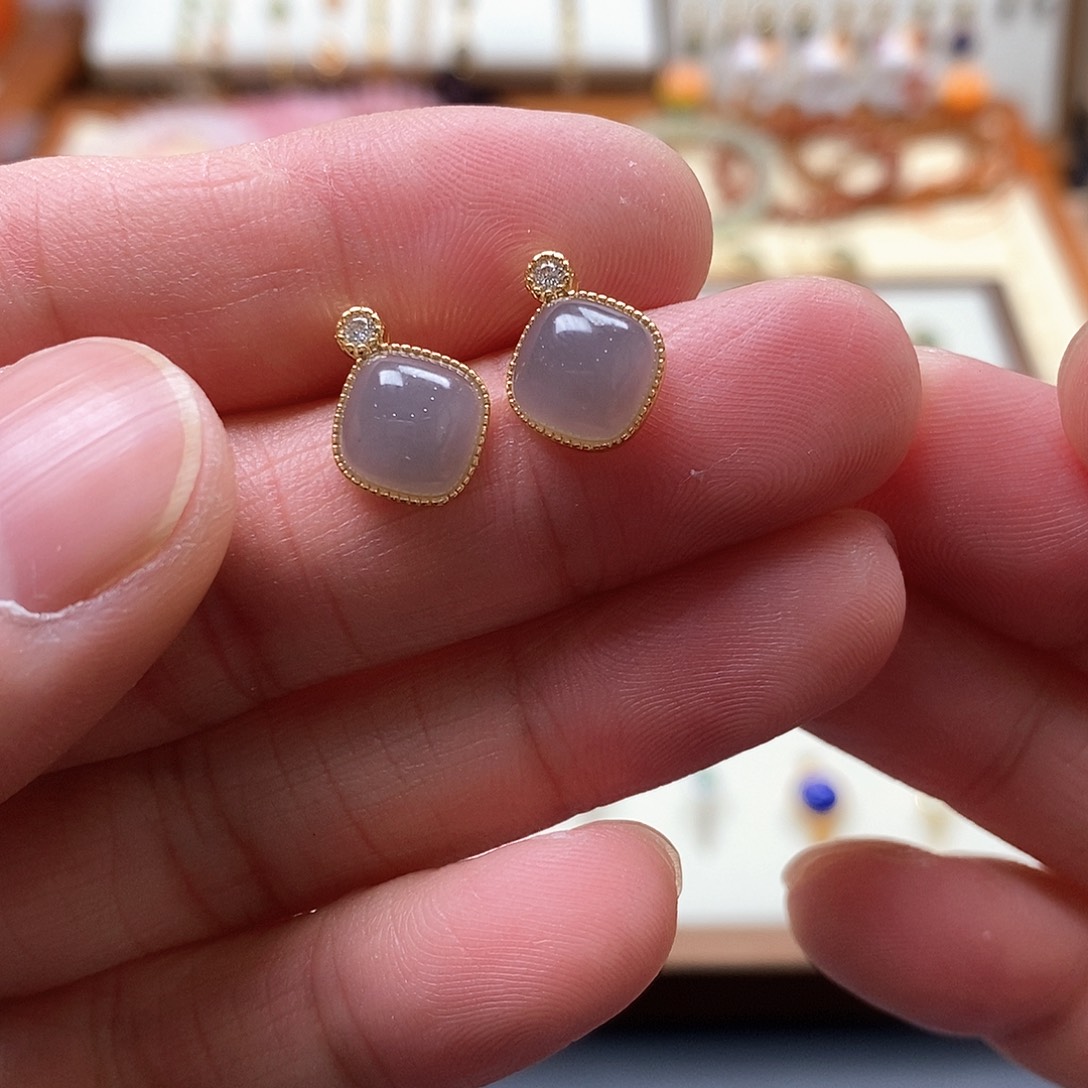 和田玉耳饰银S925镶嵌