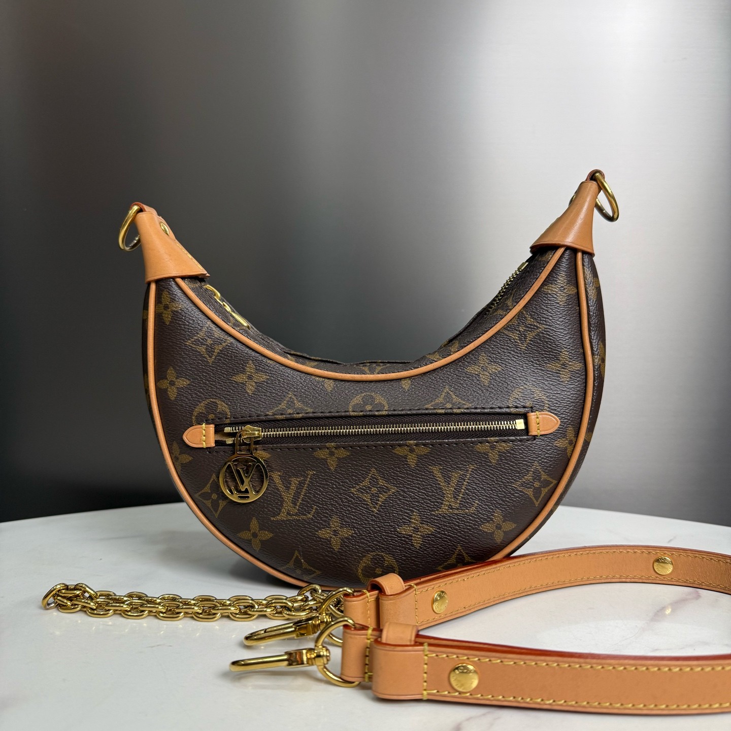 95新 LouisVuitton/路易威登 芯片款豌豆包月亮包单肩包15972836