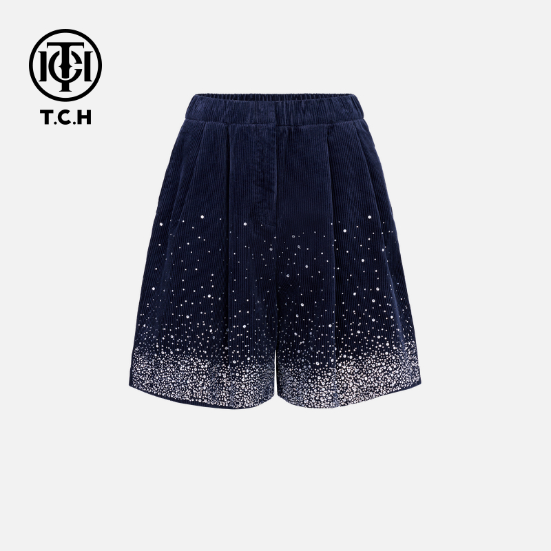TCH私服烫钻工艺中腰短裤休闲设计师款短裤女T72C21E5004轻奢tch
