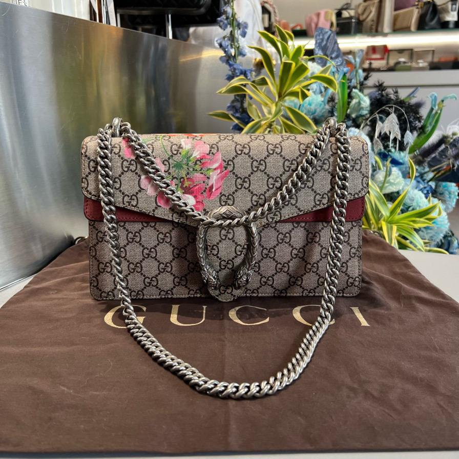 95新 GUCCI/古驰 中号经典酒神老花天竺葵花卉