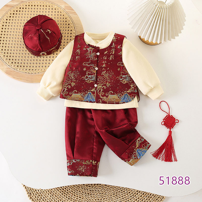 2025年春季新款拜年服套装儿童周岁服马甲唐装中国风套装男童