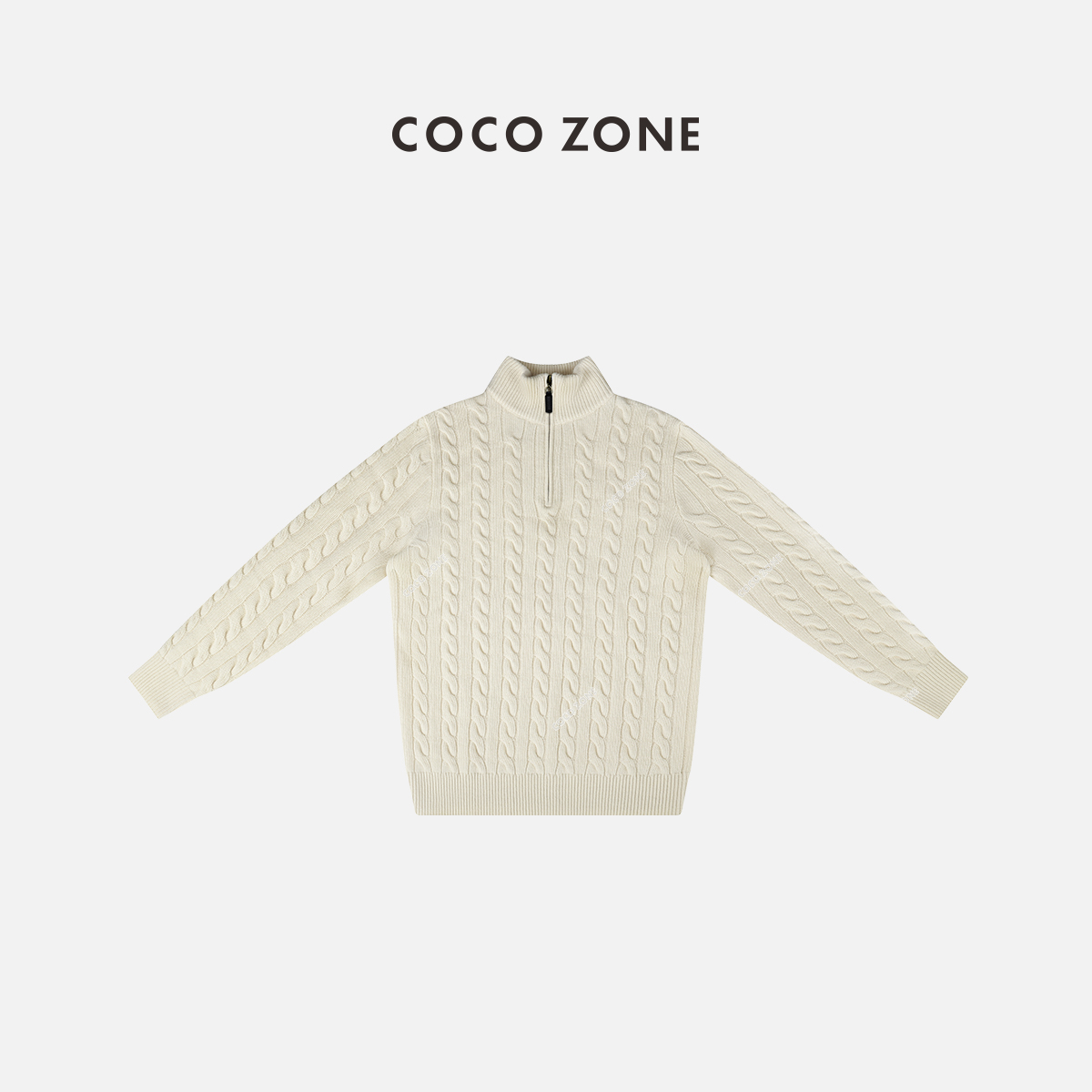 COCO ZONE 刘一一 “男版”高领麻花纹上衣半拉链针织衫23C30576