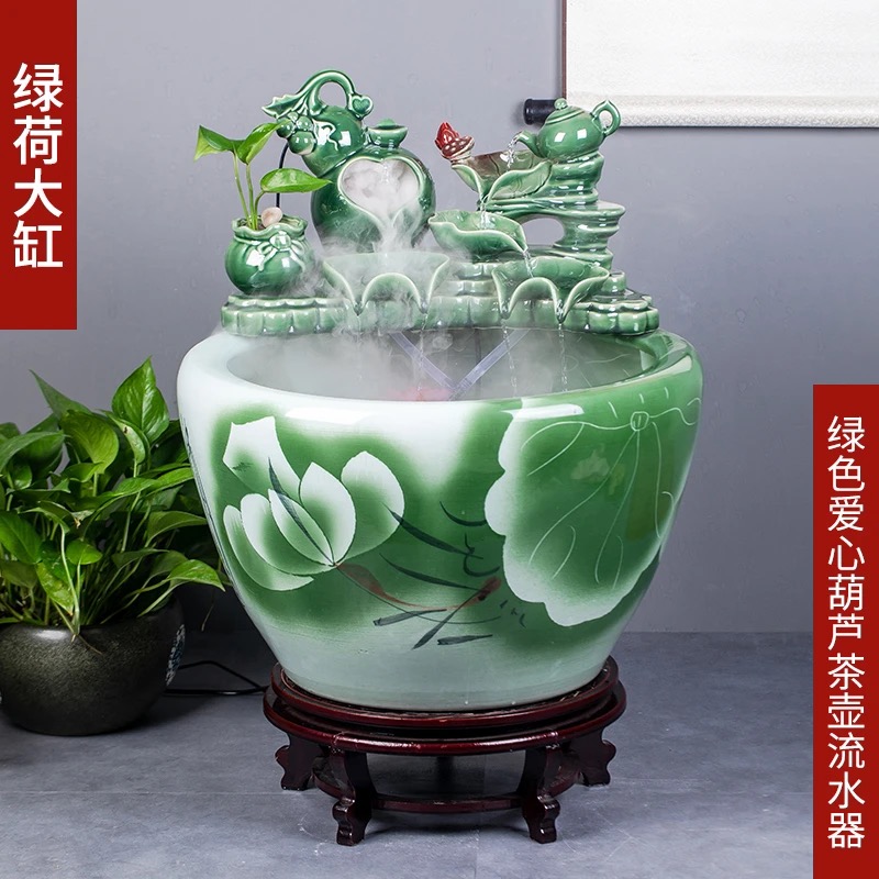 景德镇手绘陶瓷大缸鱼缸公司大堂落地缸家用客厅循环流水缸庭院缸