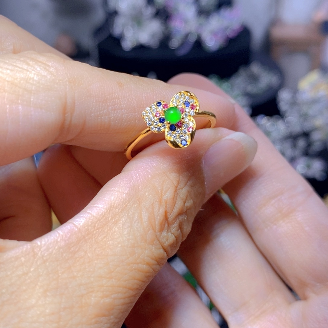 翡翠银S925镶嵌耳饰天然翡翠