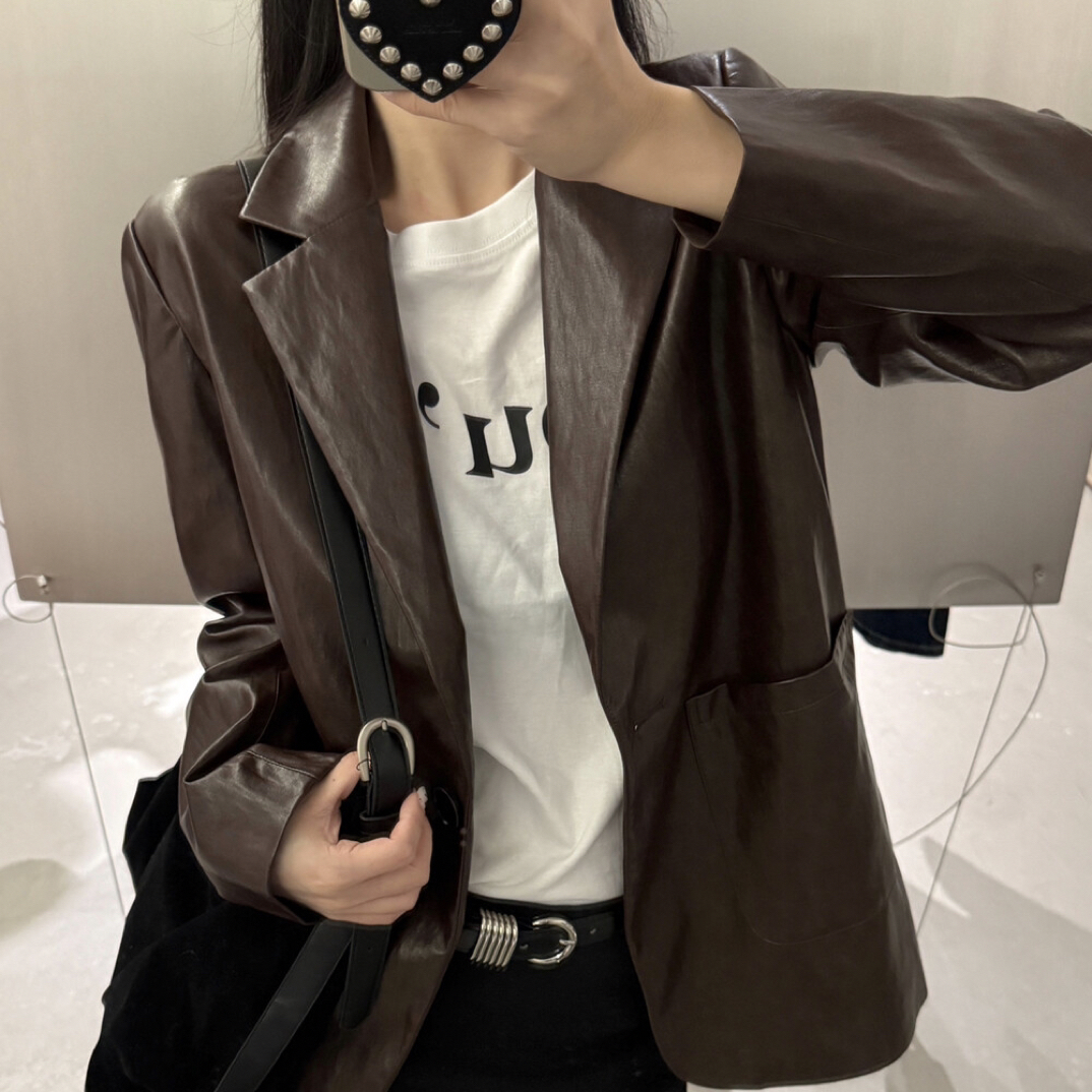 【非主图-89】中长款外套女装春季标准设计感款西服皮衣夹克百搭