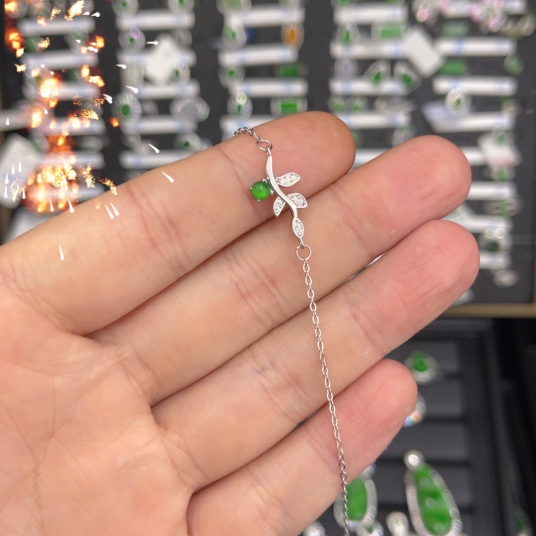 翡翠戒指银S925镶嵌翡翠手链