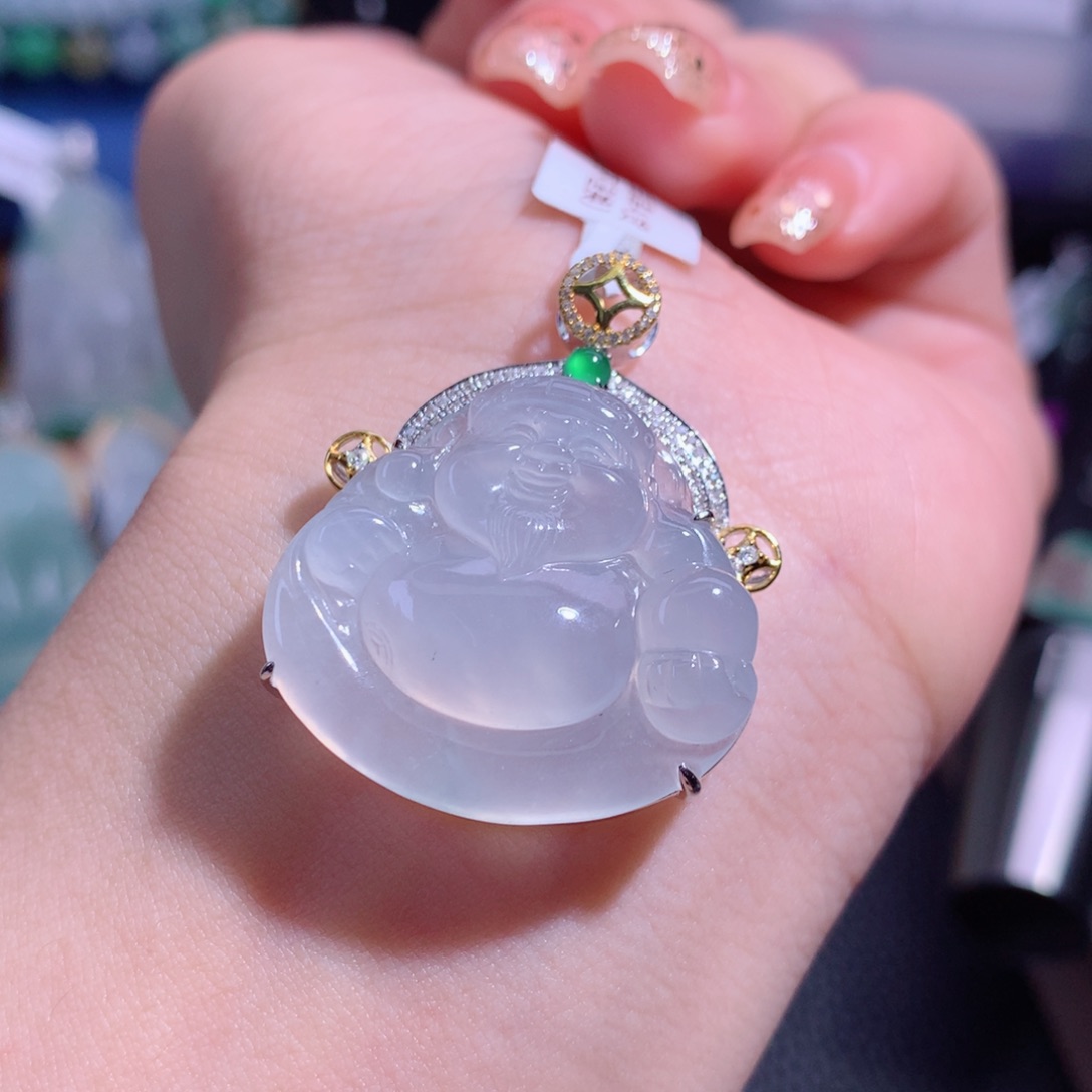 翡翠颈饰18K金镶嵌冰财财