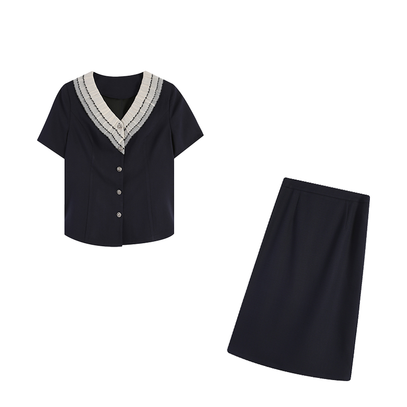 藏青色上衣+长短裙两件套ZL109242