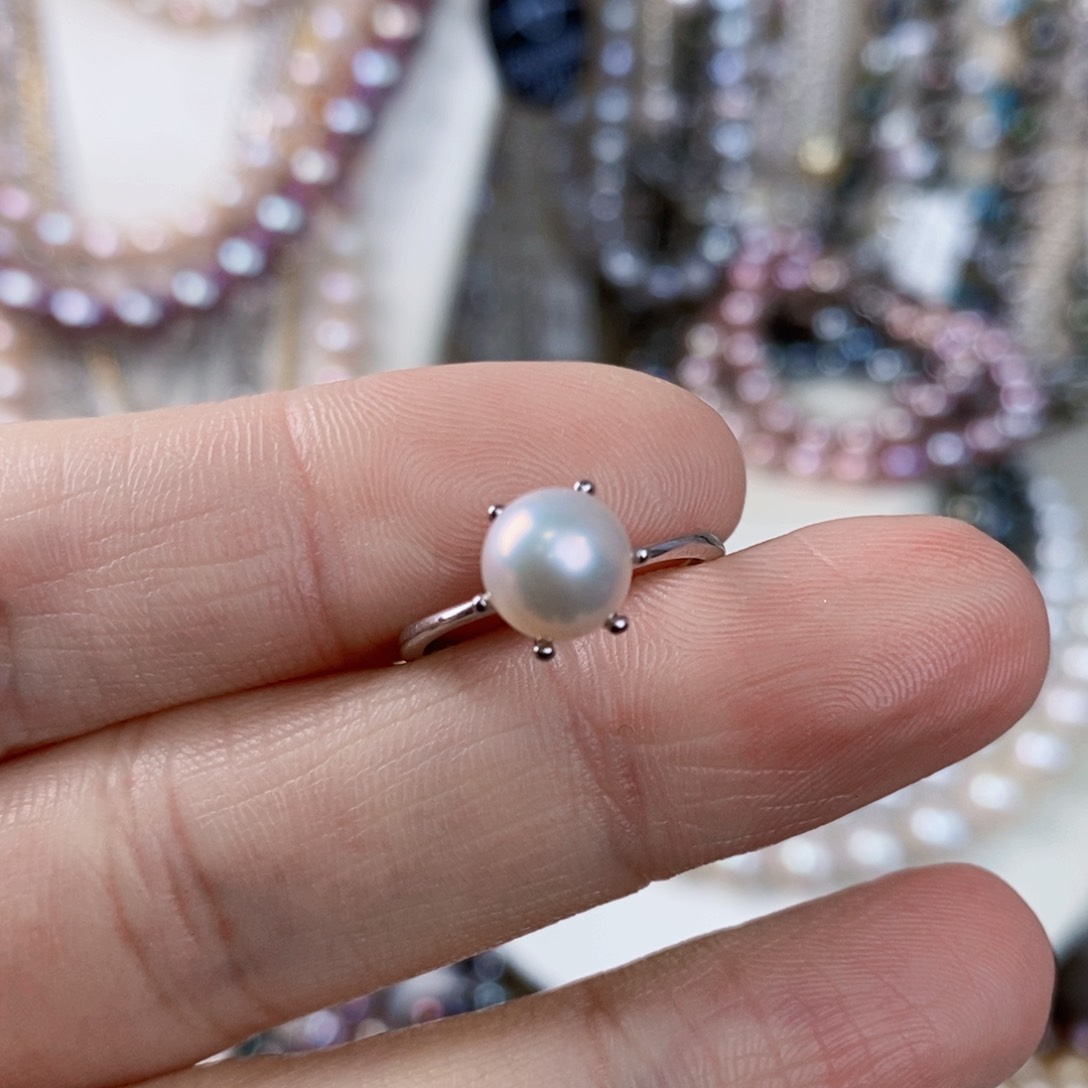 淡水珍珠戒指银S925镶嵌小*