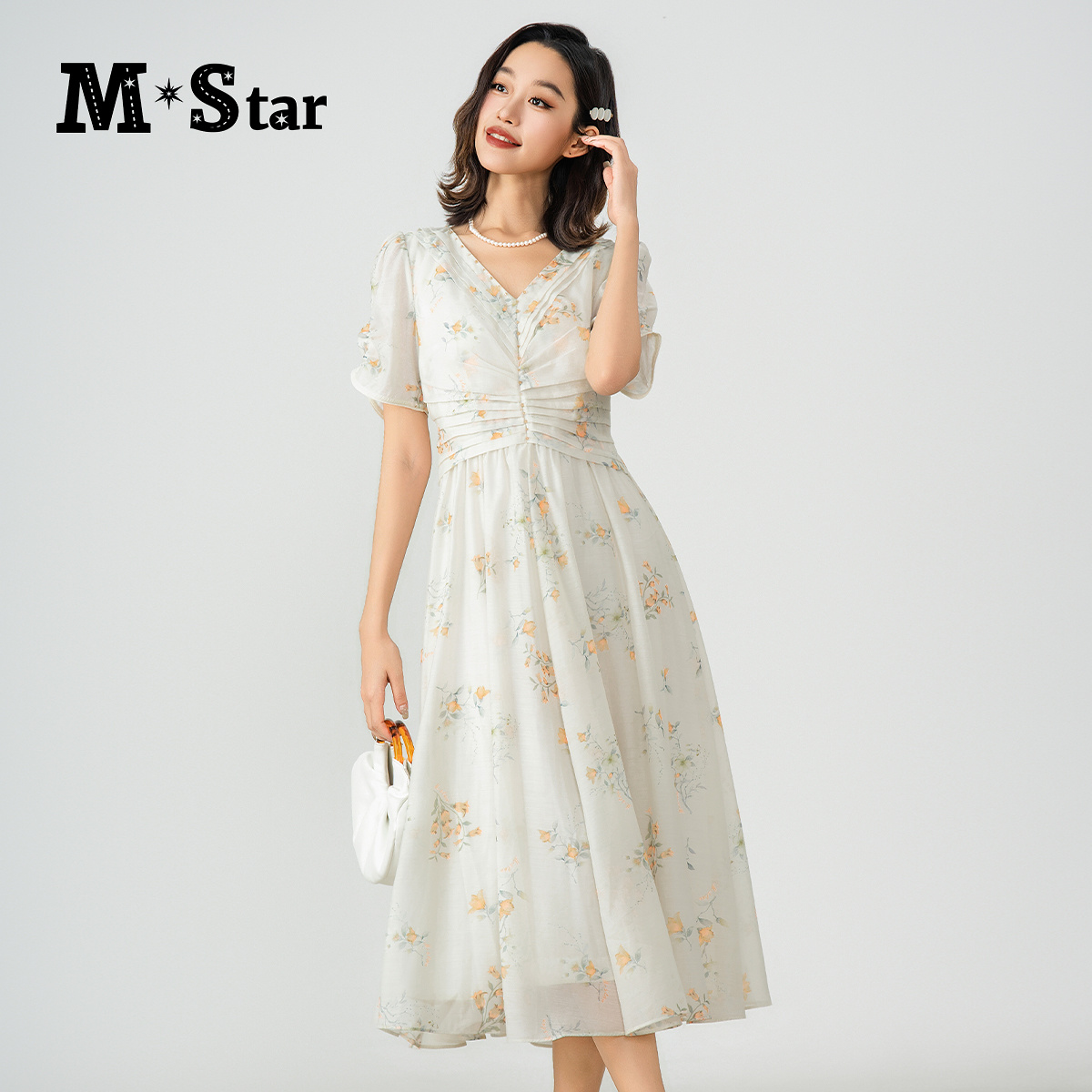 【林一专属】M-Star法式度假风碎花V领连衣裙SFBL123867