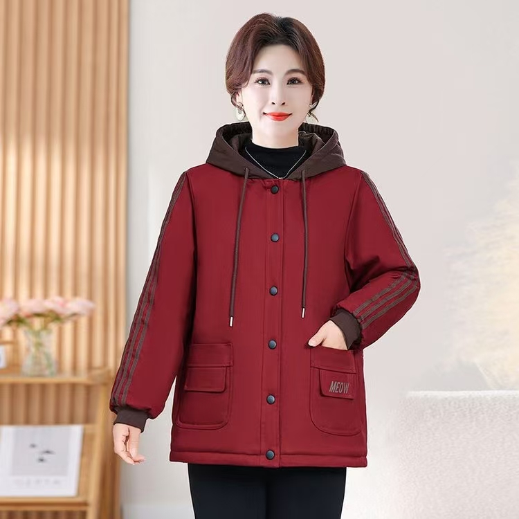 冬季大码加绒厚款休闲连帽棉服中老年中长款女装外套秋冬时尚保暖