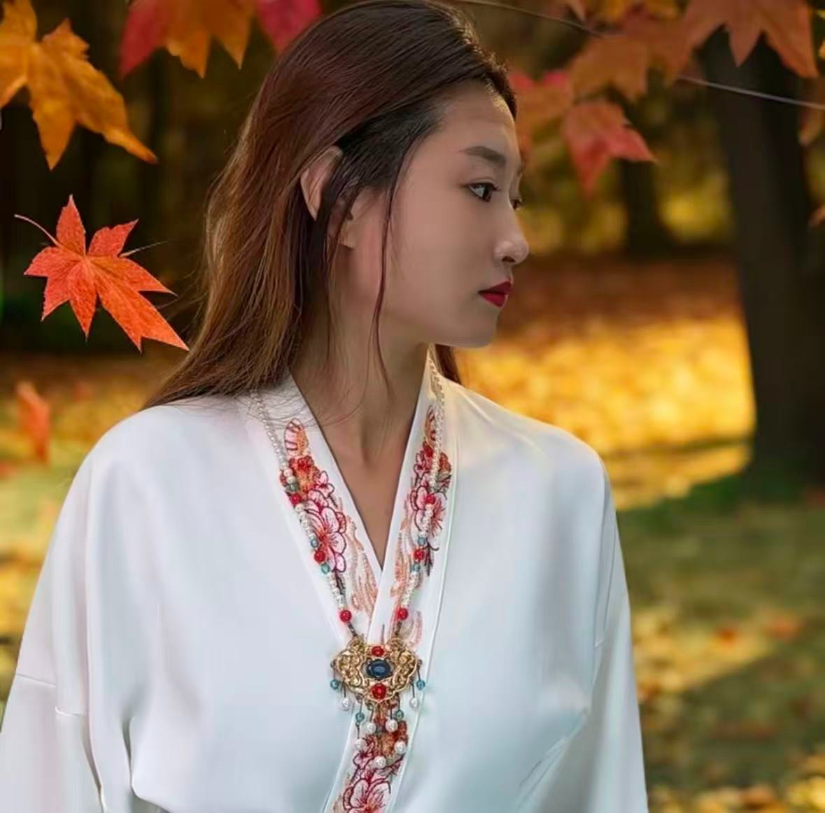 花中扇飞机袖单上衣女款刺绣秋款中国风交领汉服日常