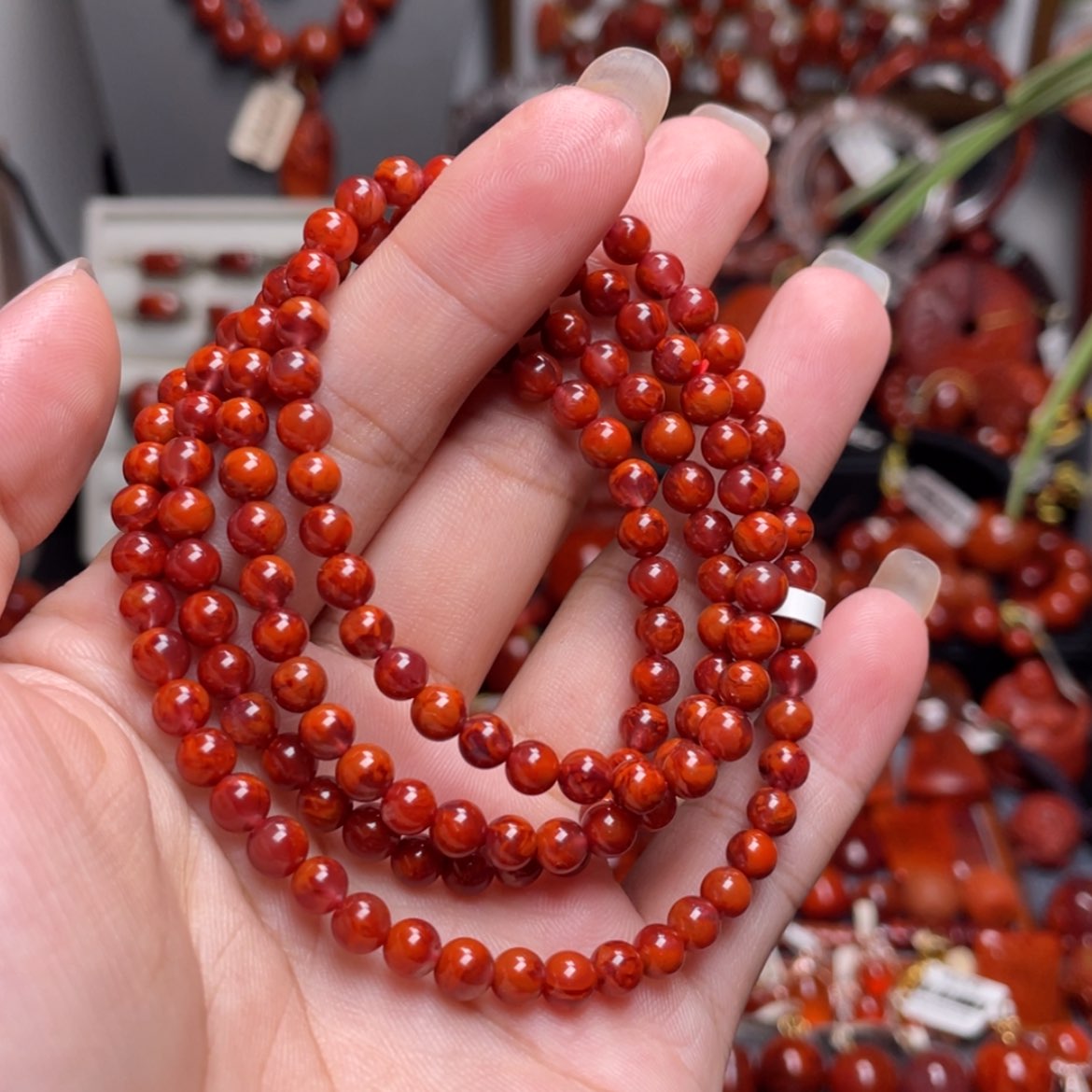 【闪购商品】南红玛瑙5mm妖花火焰纹多圈未镶嵌