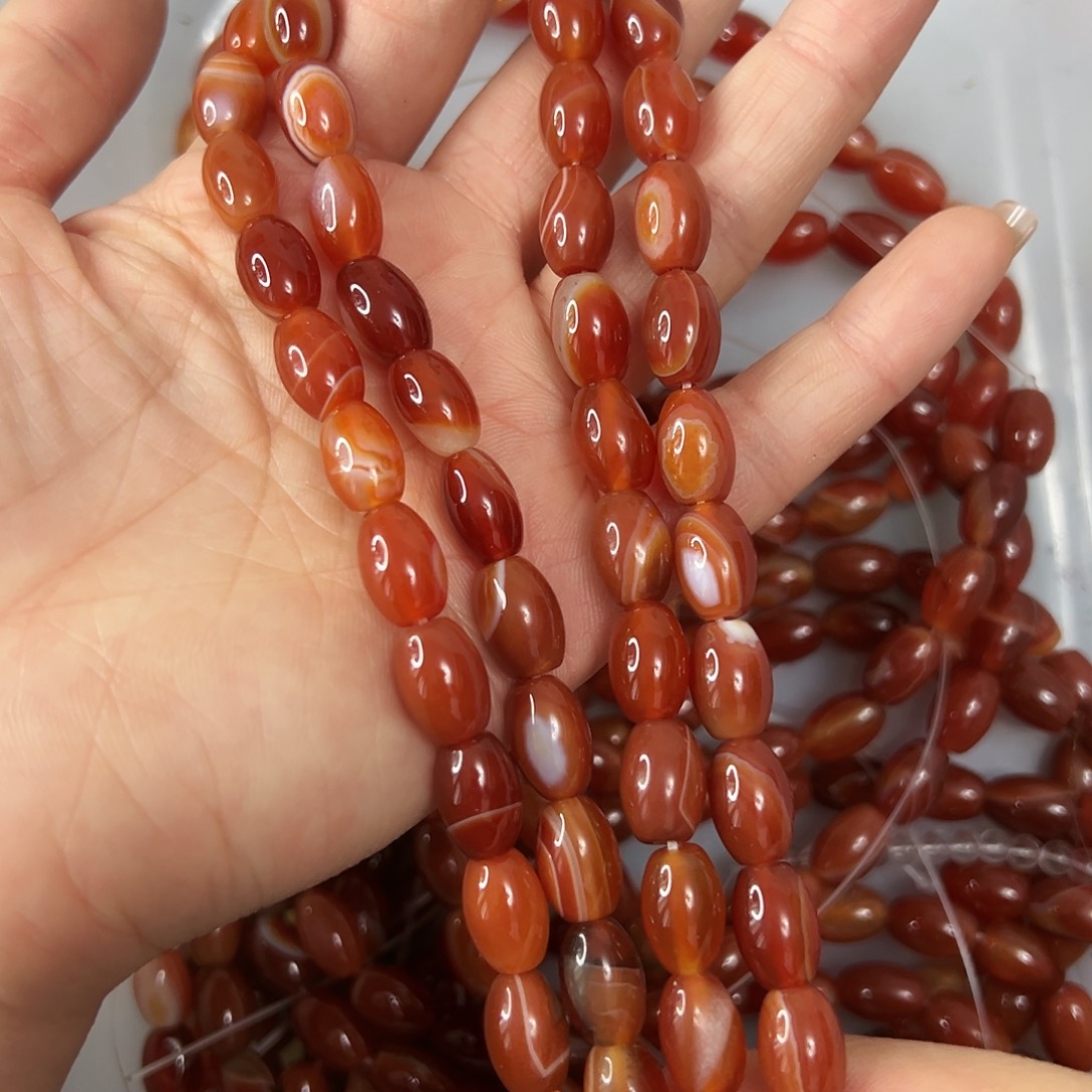 玛瑙/玉髓未镶嵌珠宝半成品，卡8x11玛瑙枣珠一条