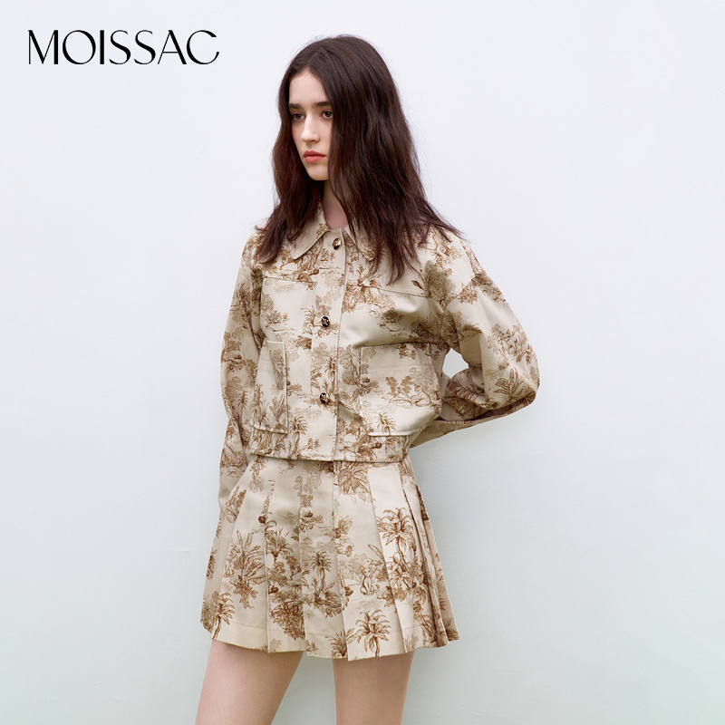 MOISSAC/摩萨克 秋季复古时尚印花仿牛仔斜纹夹克外套MWDQ40502