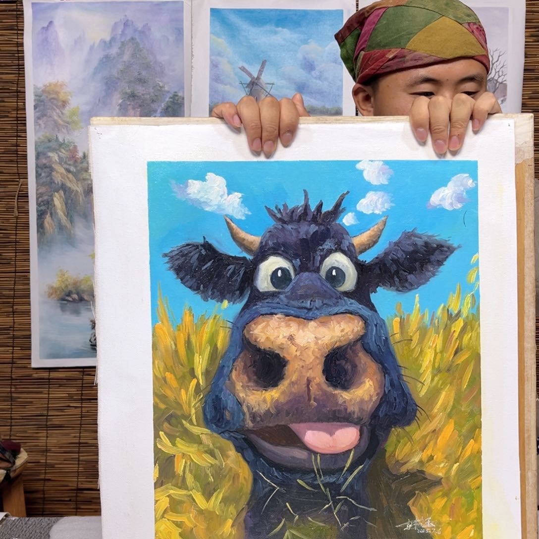 油画行路人小院绘画作品竞拍