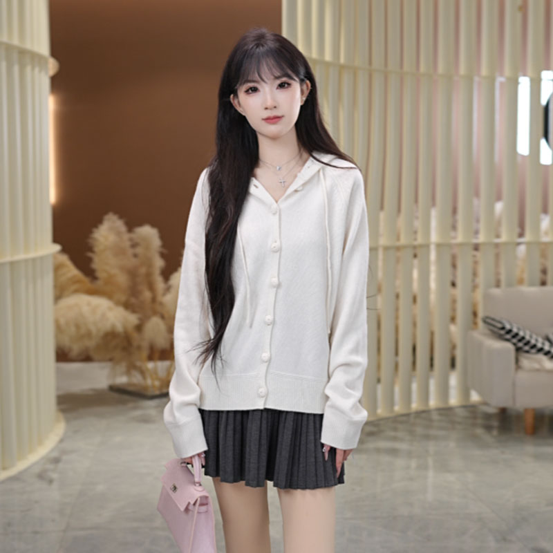 【手工钩花】100%羊毛开衫女加厚连帽宽松卫衣帽衫外套秋冬254212-1