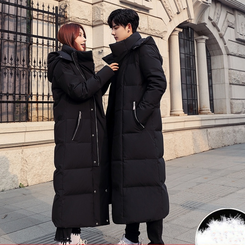 可拆卸帽子2024年冬季新款加厚大码超长情侣装男女同款中长外套