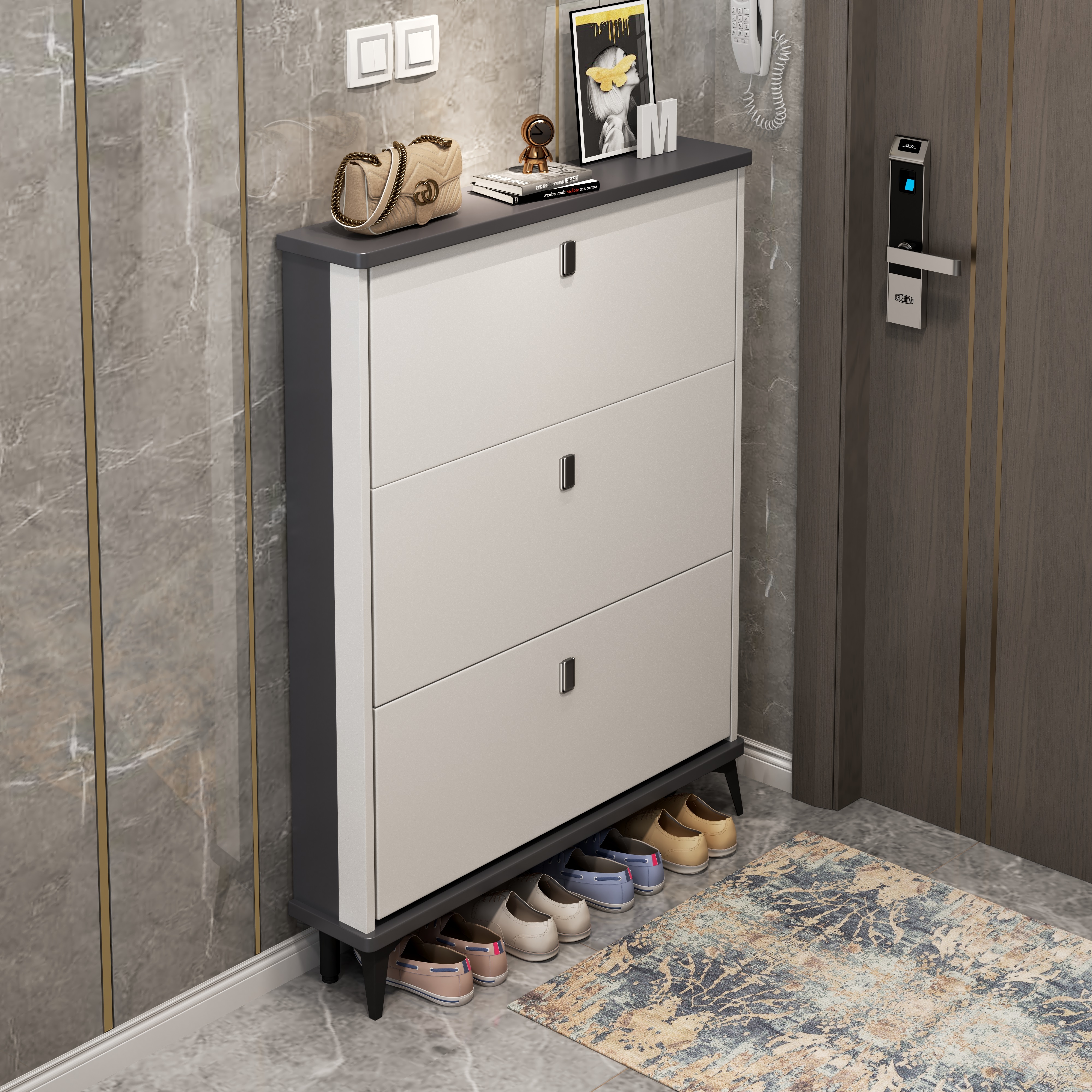 意式超薄翻斗鞋柜家用门口入户一体靠墙入门楼道2025年新款小鞋架