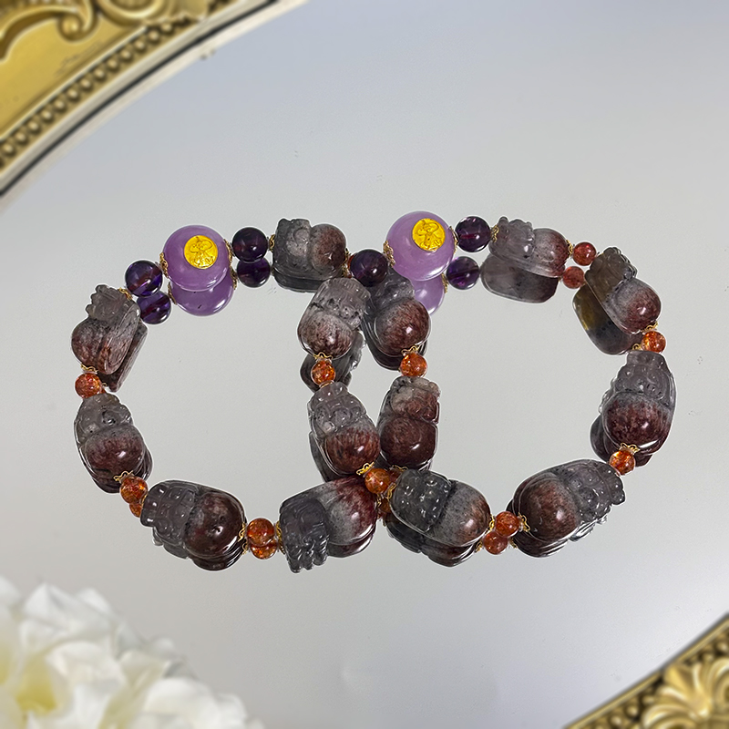 【灵柒】九紫紫锂辉水晶貔貅手串（多样性发一）