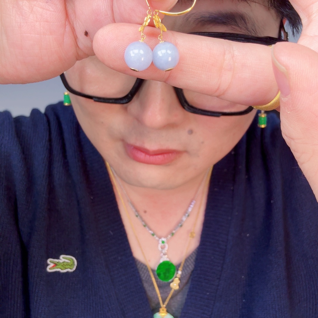 翡翠颈饰18K金镶嵌一对