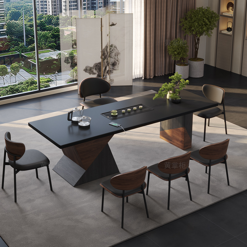 现代轻奢新中式高级感别墅岩板茶桌办公室泡茶一体功夫茶台茶桌椅