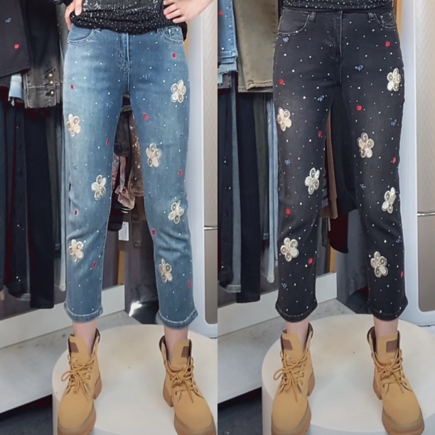 2025秋季新款高腰显瘦重工刺绣直筒牛仔裤女修身百搭休闲长裤子潮