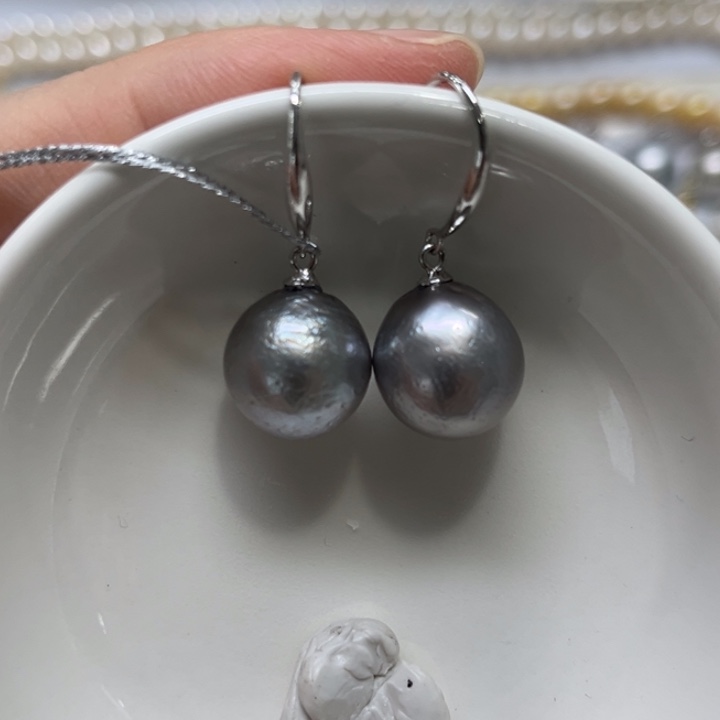 海水珍珠银S925镶嵌耳饰12-13mm 6号