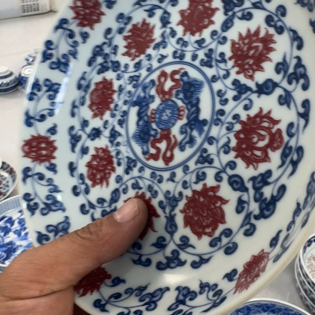 摆件陶青花釉里红缠枝莲大壶承